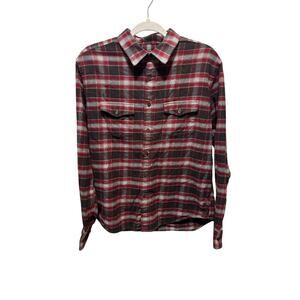 UNTUCKit Men's Large Manning Button Down Shirt Red Gray Plaid Long Sleeve Cotton